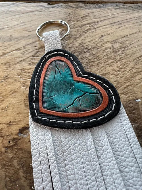 Turquoise Heart Fringe Keychain