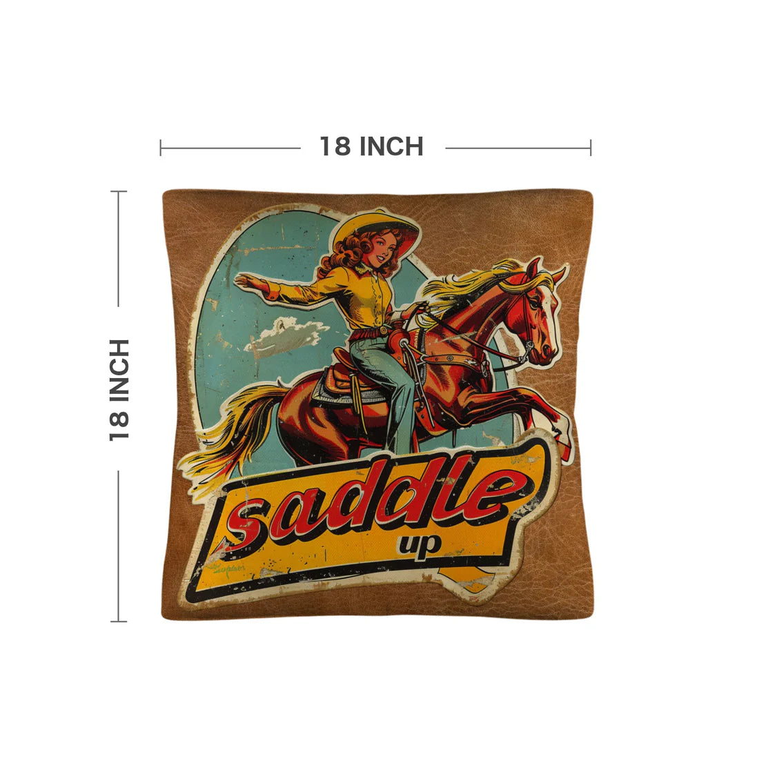 Saddle Up Vintage Cowgirl Throw Pillow Case 18" x 18" Made in America
