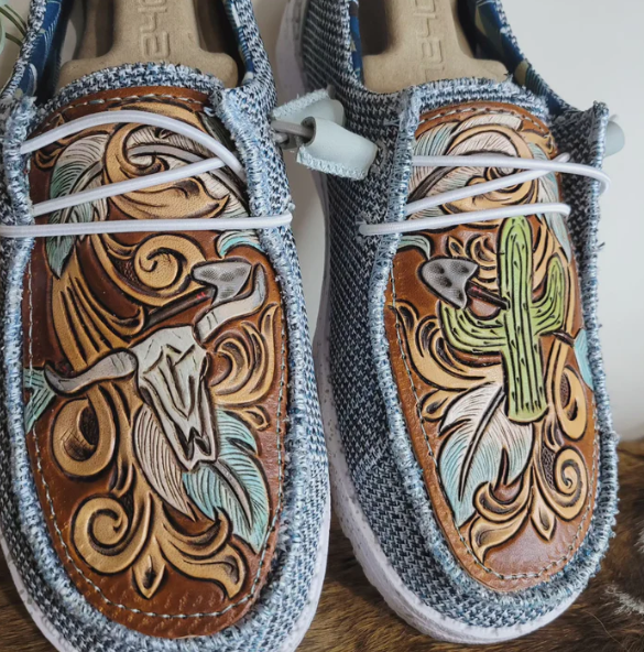 Cactus & Skull Hey Dudes Custom Leather Womens Shoes