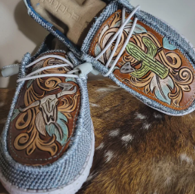 Cactus & Skull Hey Dudes Custom Leather Womens Shoes
