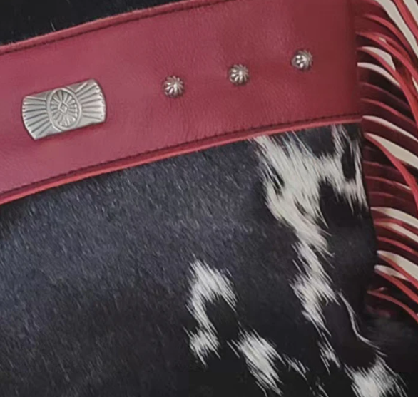 Black & White Hair on Hide with Red Leather Fringe Handbag