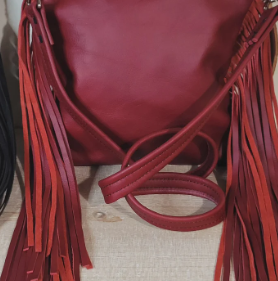Black & White Hair on Hide with Red Leather Fringe Handbag
