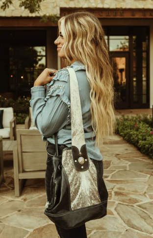 Western Sling Navy & Grey Leather Handbag