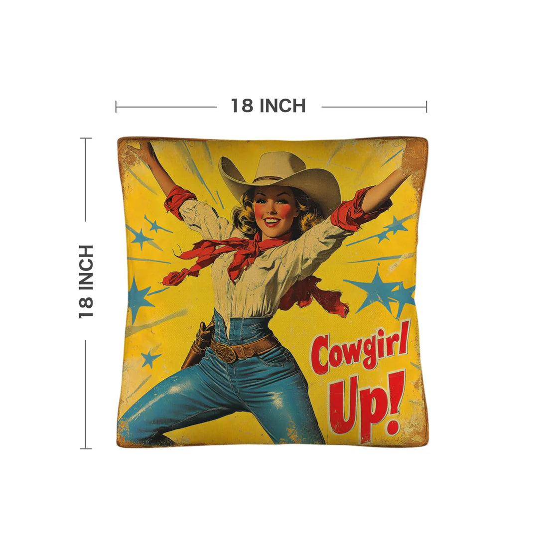 Cowgirl Up Vintage Cowgirl Throw Pillow Case 18" x 18" Made in America