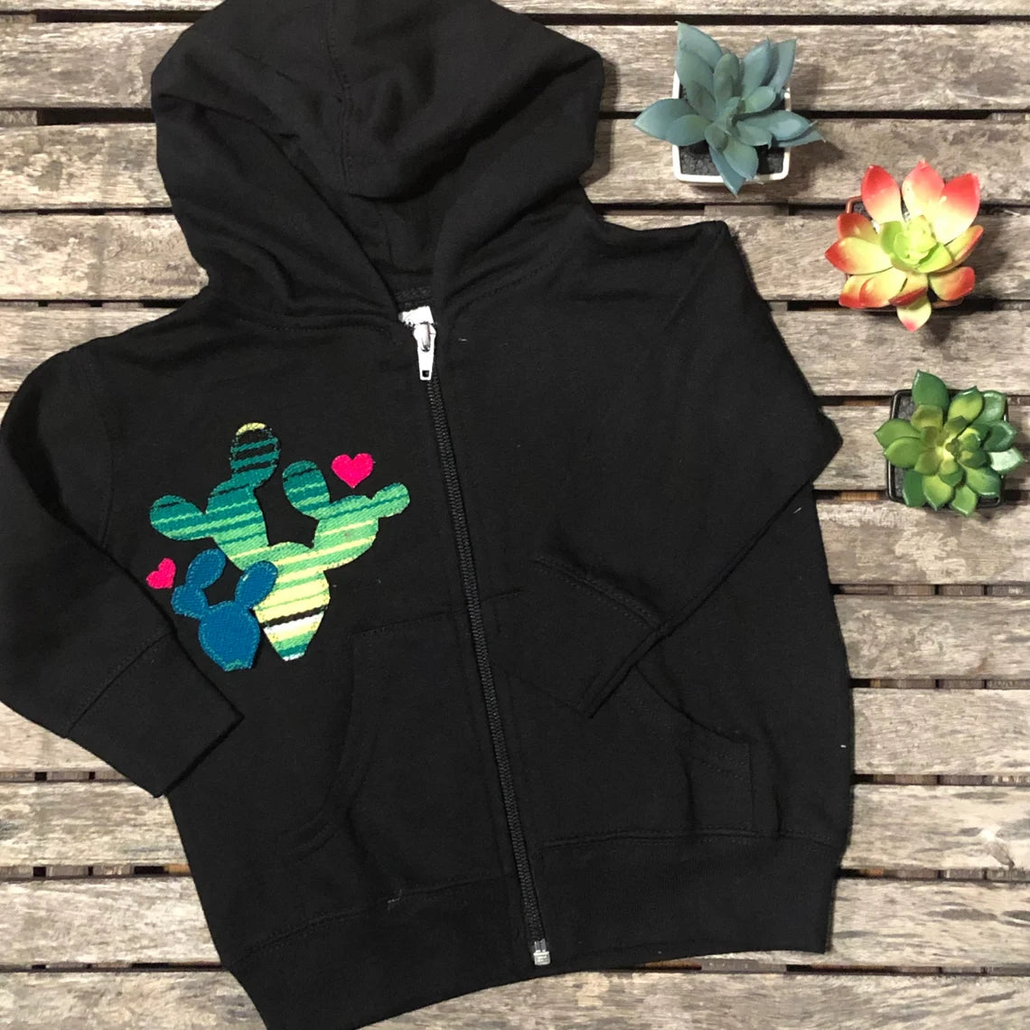 Baby Zip Up Hooded Sweatshirt with Serape Cactus