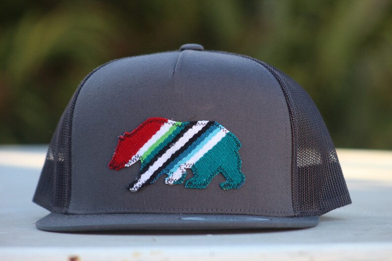 Flat Brim Trucker Hat with Serape Bear, Texas or Bull Skull