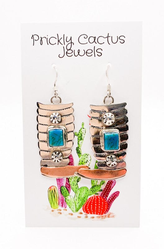 Sterling Silver Copper Turquoise Navajo made Cowgirl Boot Earrings