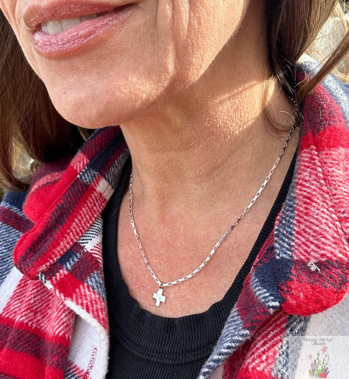 Hammered Cross Charm Necklace