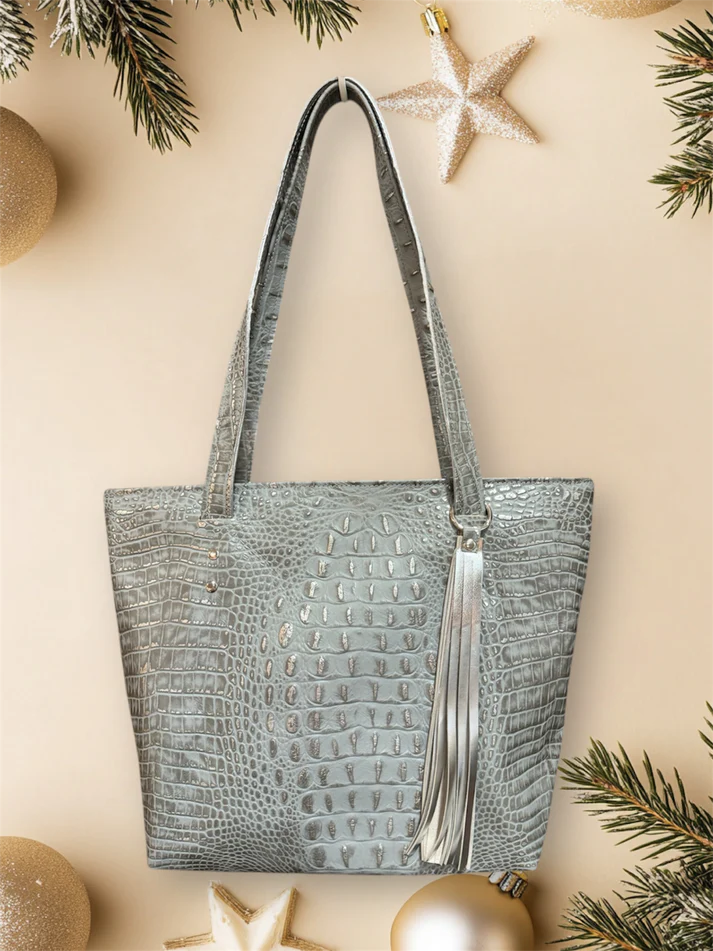 Karlee Tote, Silver Embossed Croc