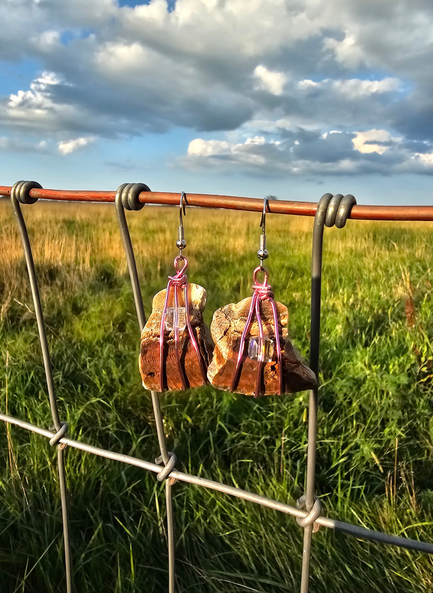 Mule Hoof with Pink Wire Necklace and Earring Set