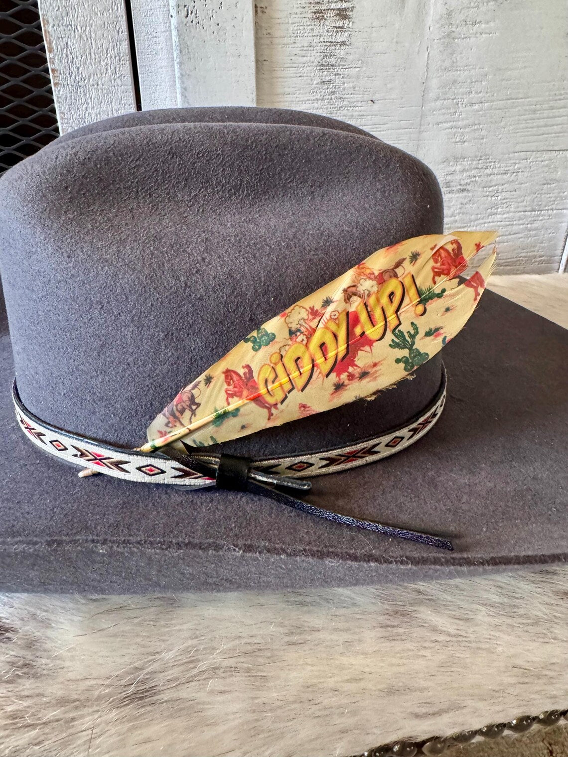 Giddy Up Design Hat Feather