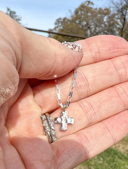 Hammered Cross Charm Necklace
